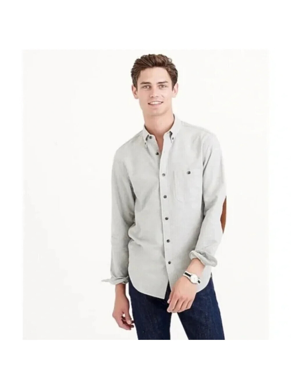J. Crew Size XL Grey Men’s Button-Down Flannel Shirt Elbow Patch Preppy School